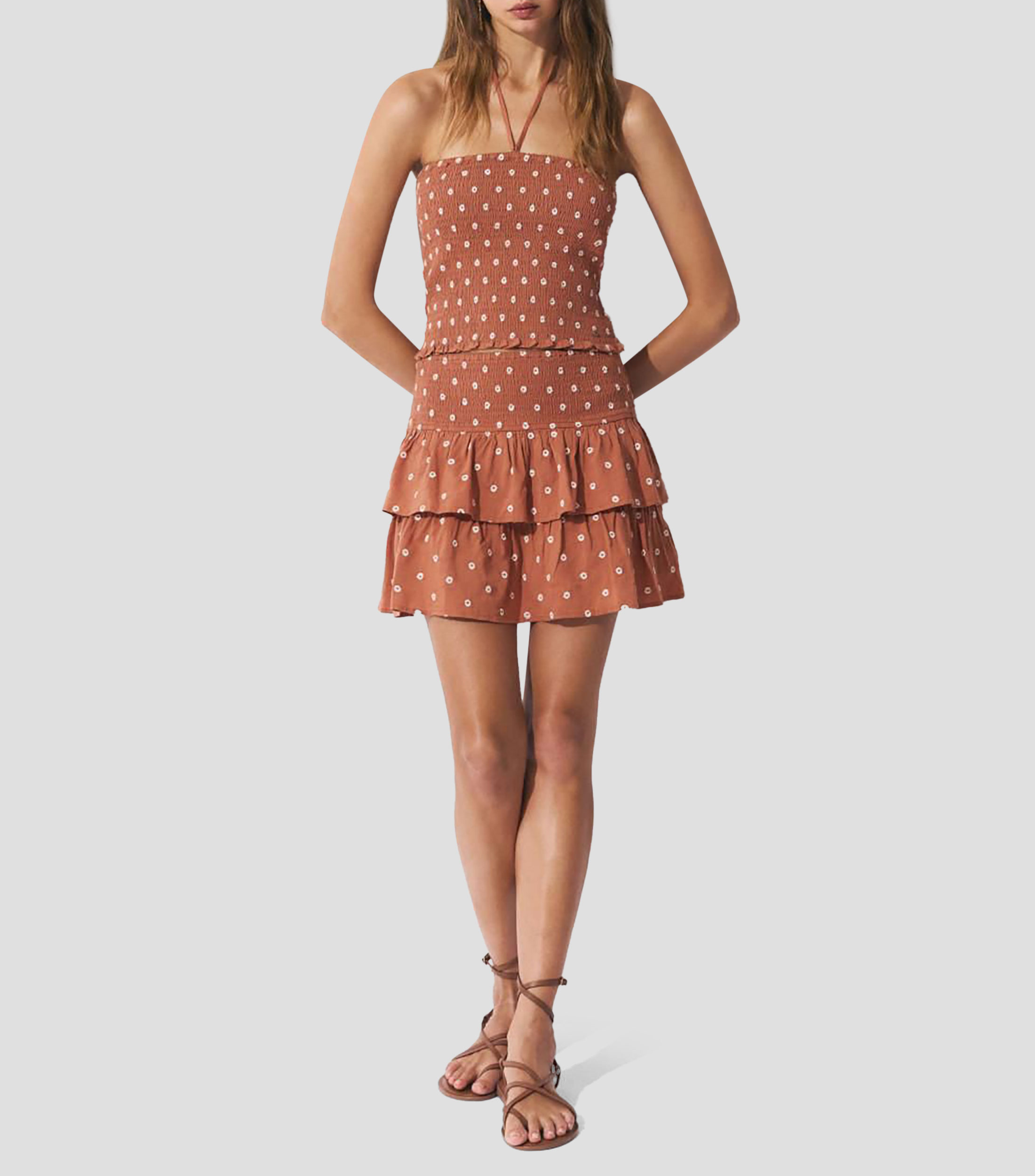 Falda corta de corte amplio estampado Mujer